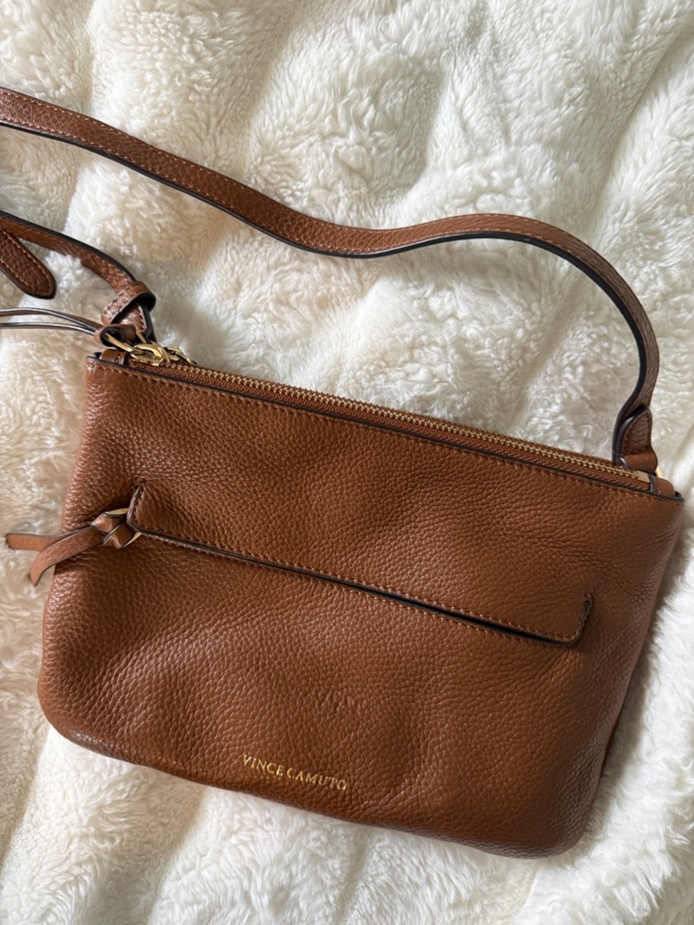 Vince Camuto Brown Leather Double-Zip Crossbody
